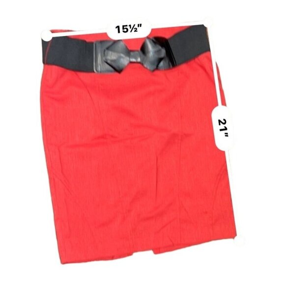 (6 for $25) Maurices Midi Red Pencil Skirt with Bow Belt size 3/4 - Picture 6 of 6
